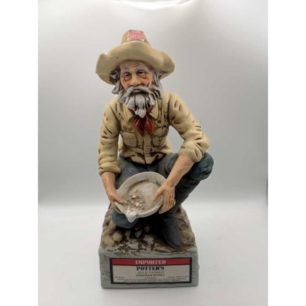 Vintage Potter's Gold Panner Whiskey Decanter 11" Prospector Ceramic Empty